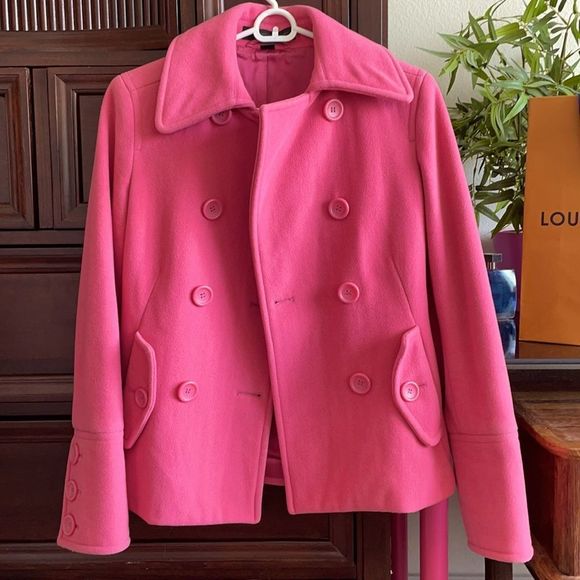 VTG Wool Cashmere Blend Pink Express Peacoat XS - Picture 1 of 6